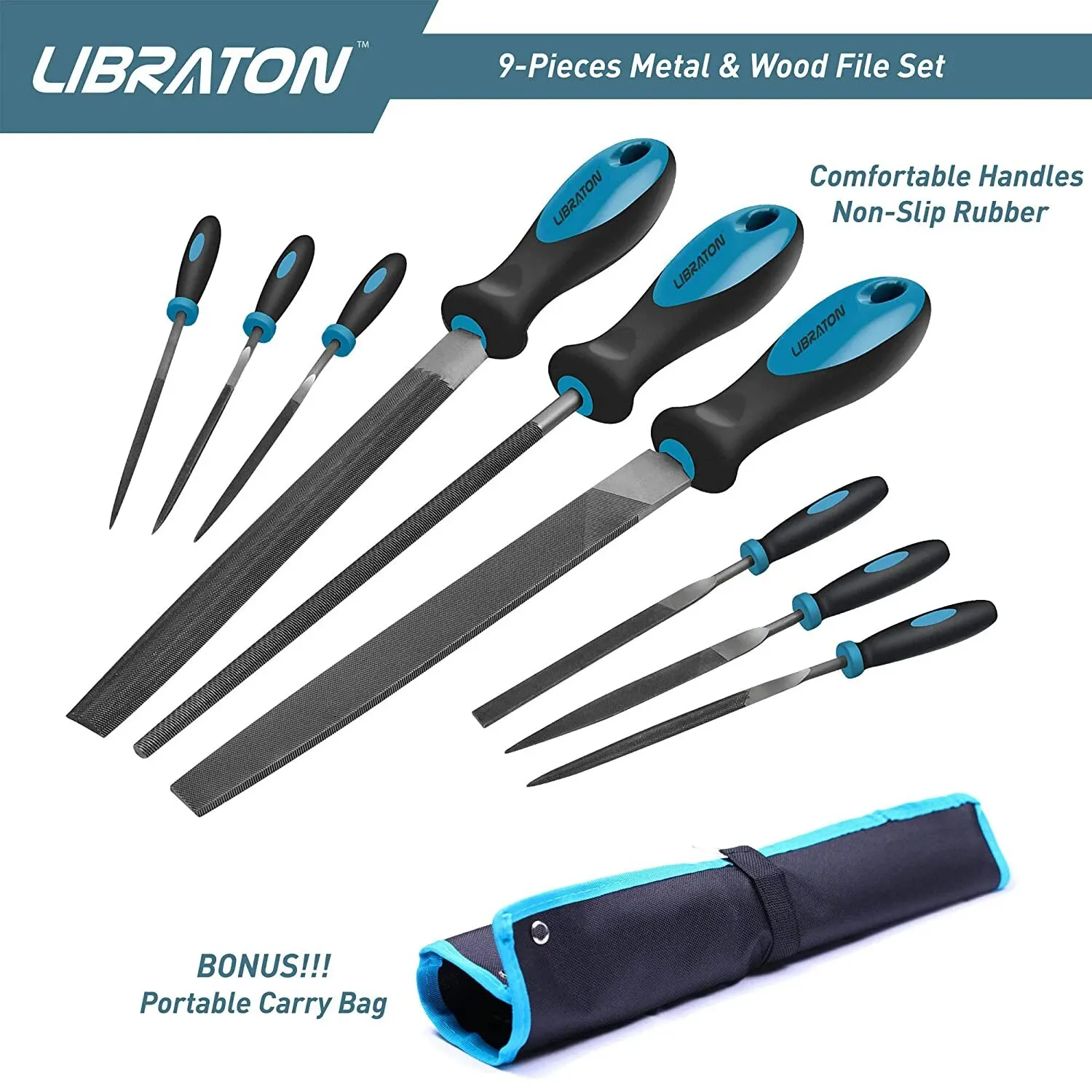 LIBRATON 9PCS Metal Files Set Needle Files Files Rasps Flat Round Half-Round Files for Metalworking Metal Woodworking Carpentry