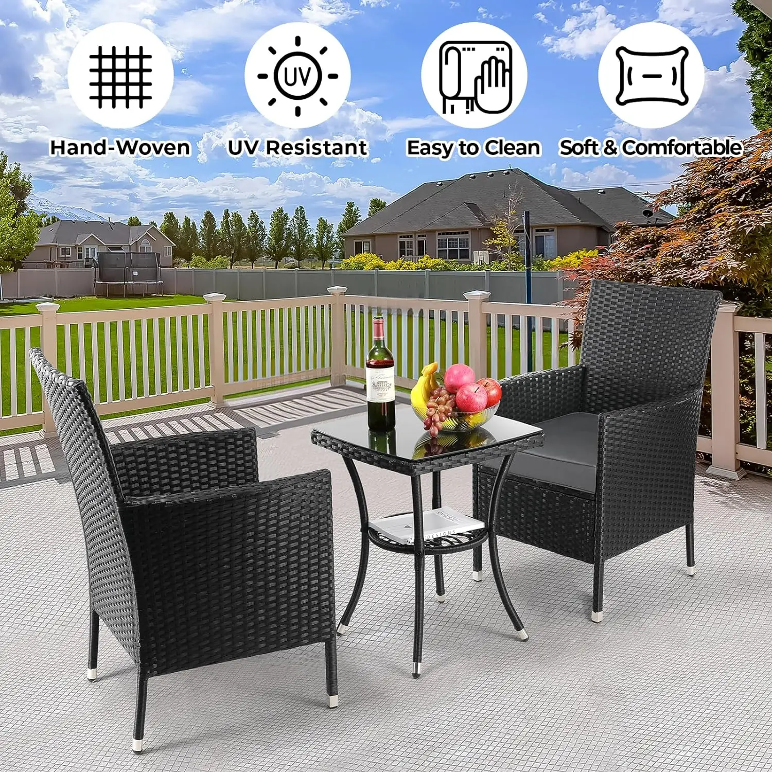 Garden Furniture Balcony Furniture 3 pieces Lounge Table chair Set Conversation Sof