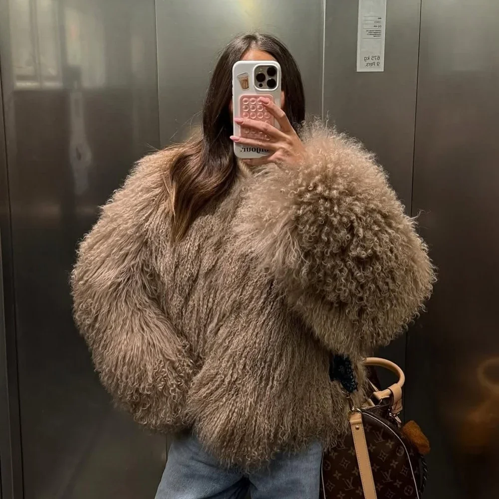 OFTBUY Natural Mongolia Sheep Fur Coat Thick Warm Short Real FurJacket Outerwear Female New Fashion Autumn Winter Clothes Women