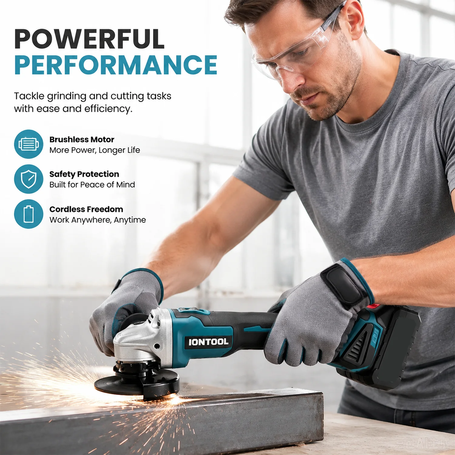 IONTOOL M14 Thread Brushless Angle Grinder 125mm for DIY Wood‑project Auxiliary Hard‑material Work 18V Power Tool