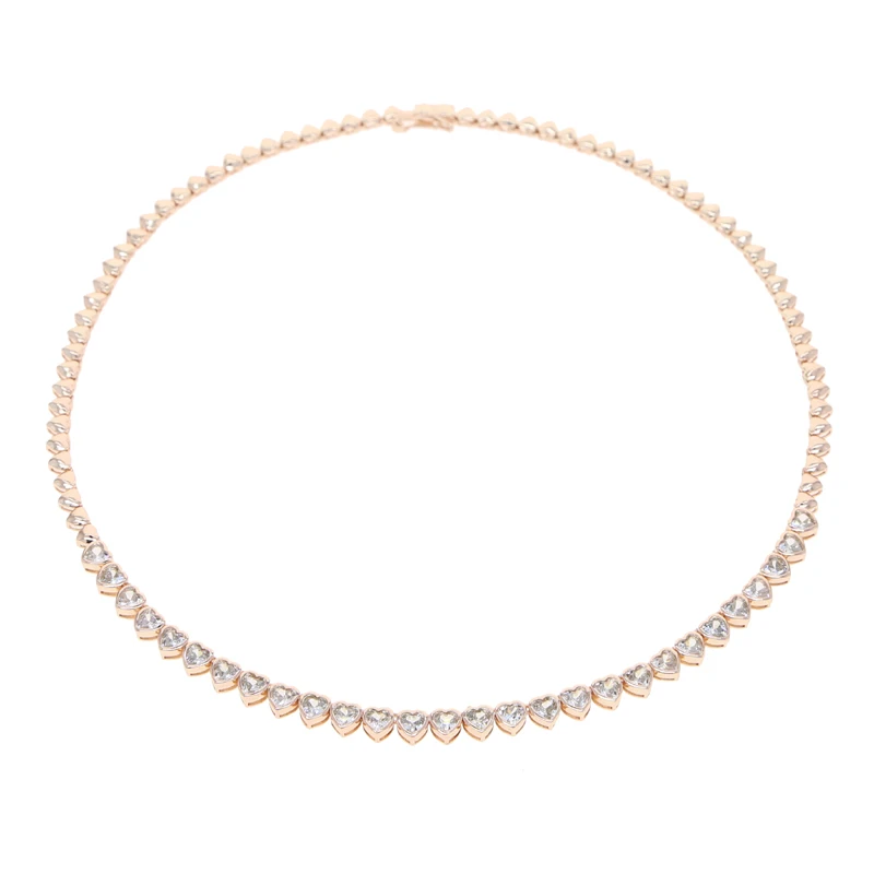 Drop Ship Hip Hop Women Lady Necklace Paved 5a Heart Cz Tennis Choker Necklace Gold Rose Silver Color For Party Wedding Jewelry