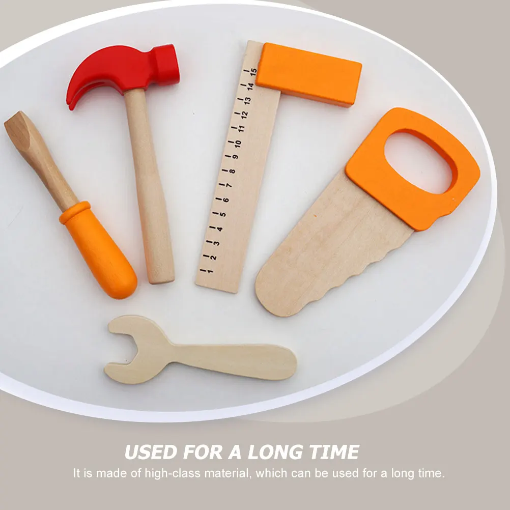 Wooden Tools Set Kids Children Pretend Repair Khaki Screw Wrench Toddler Educational Early Intelligence Plaything Imitated Tool