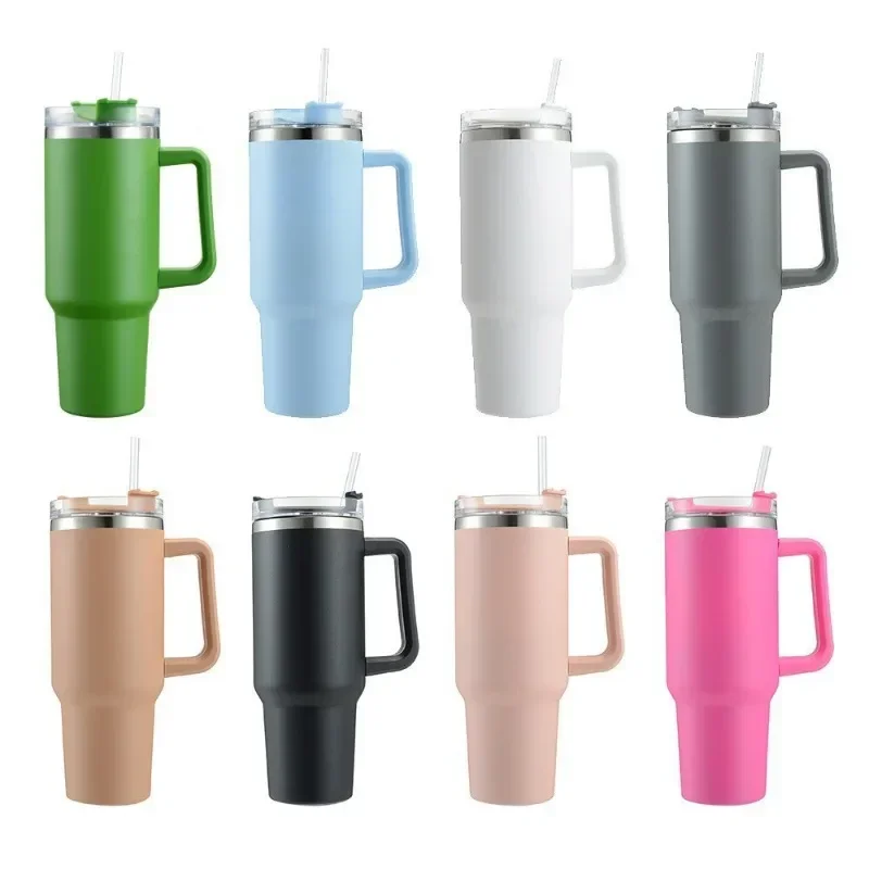 1pcs 40oz Stainless Steel Water Bottle  Car Coffee Mug Personalized Tumbler with Handle Lid Straw Vacuum Thermos Cup