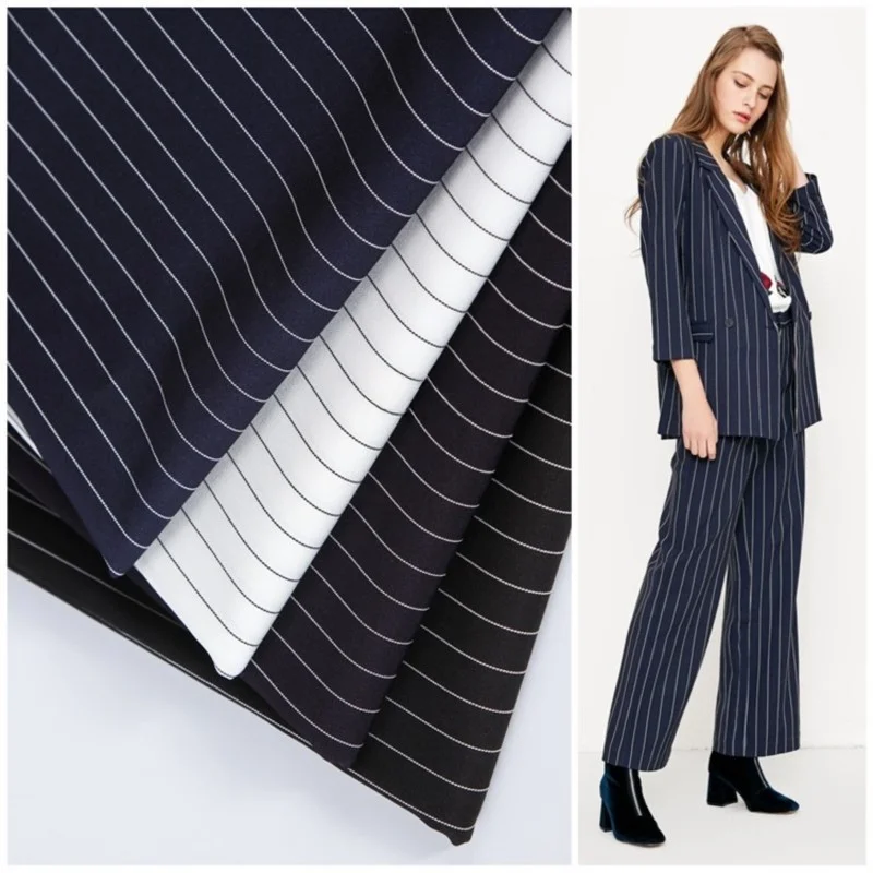 

Black and White Pinstripe Wide-Leg Pants Skirt Suit Business Wear Woven Non-Stretch Clothing Fabric