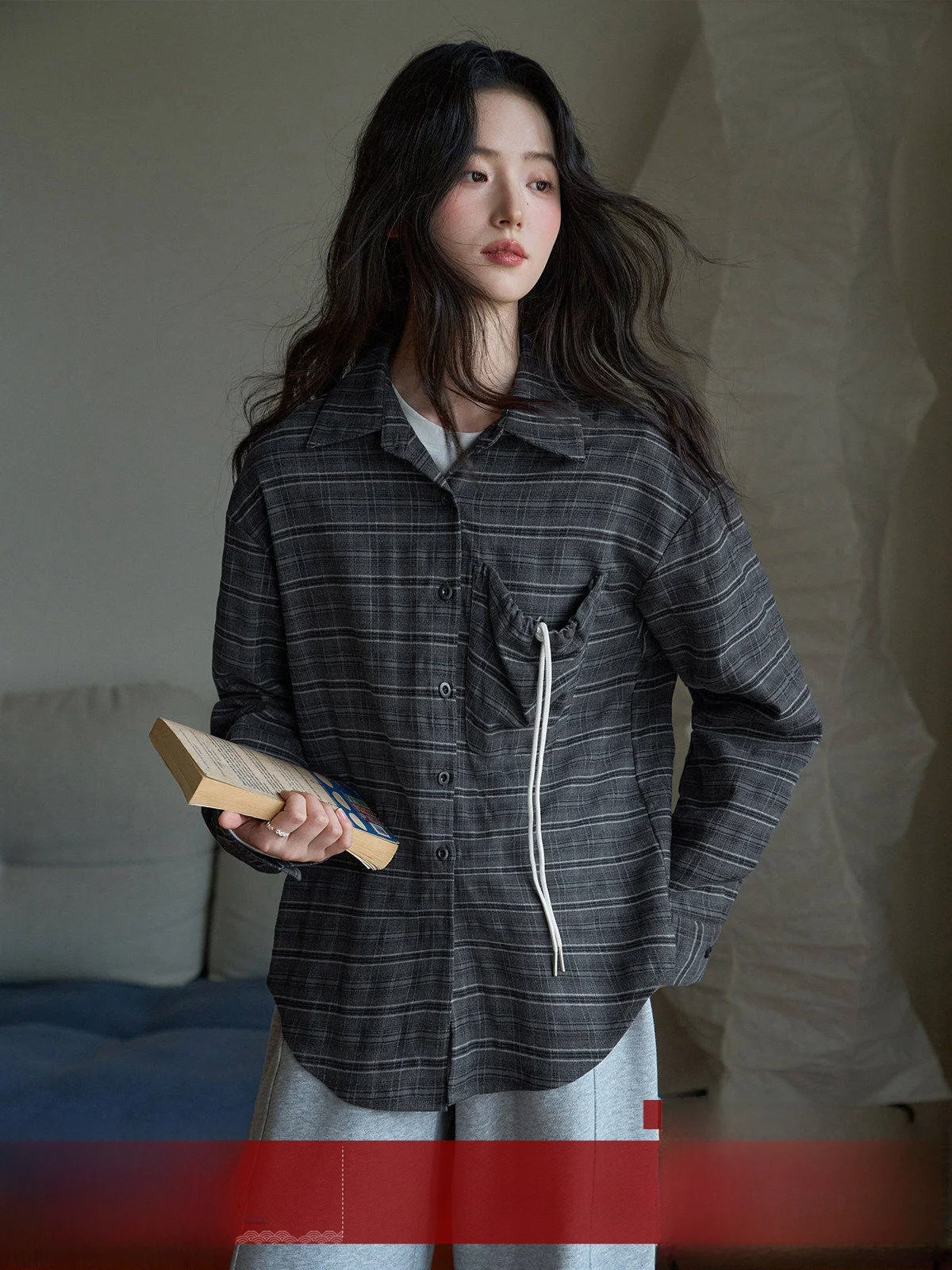 

Женская рубашка MoZa в клетку с длинным рукавом, свободного кроя, в винтажном стиле, для повседневной носки, в корейском стиле, с воротником