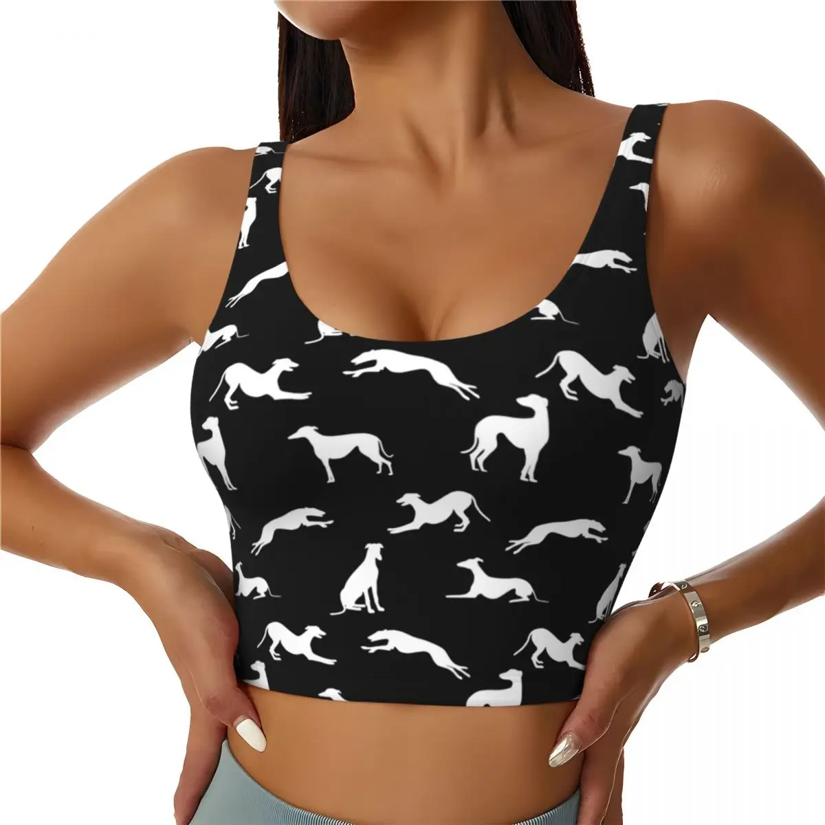 

Custom Greyhounds Sports Bra Women Whippet Sighthound DOg High Impact Workout Yoga Crop Top