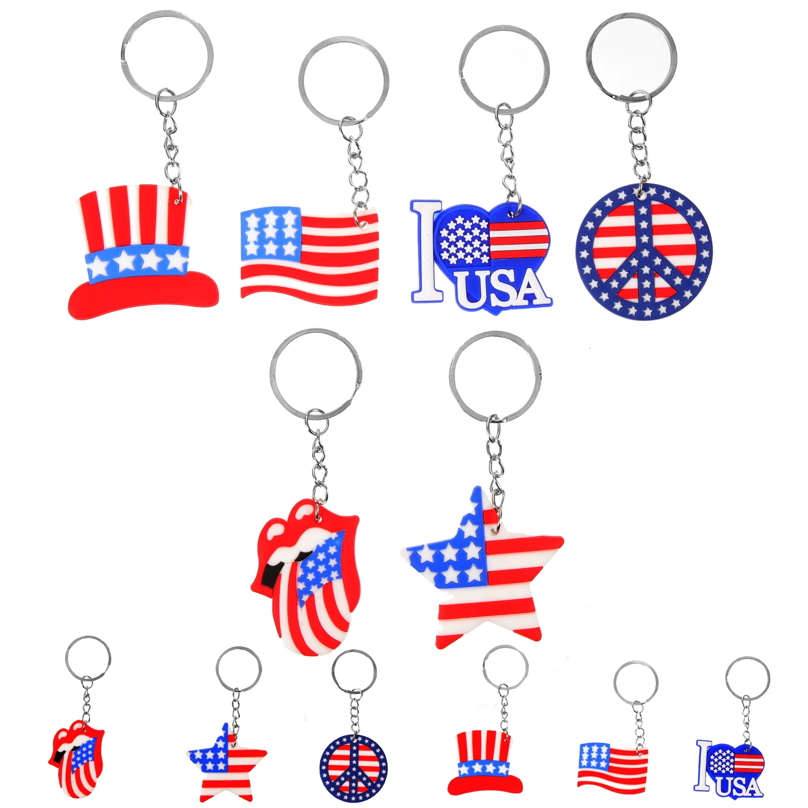 Veterans Day Keychain American Flag Independence Holiday Party Ornaments 12pcs Random Ring Backpack