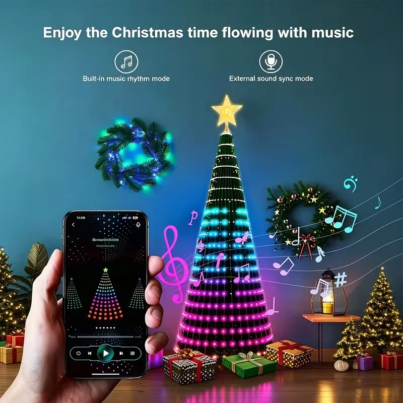 2.1M Christmas LED String Light Bluetooth APP Remote Control USB Garland Lights for Bedroom Navidad New Year Home Festival Decor