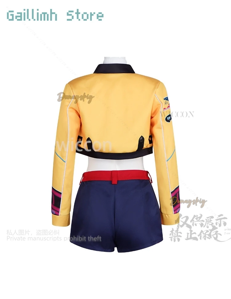 Rumi kpop menina grupo cosplay anime filme demônio cantando traje amarelo punk y2k casaco calças curtas perucas longas festa de halloween cos