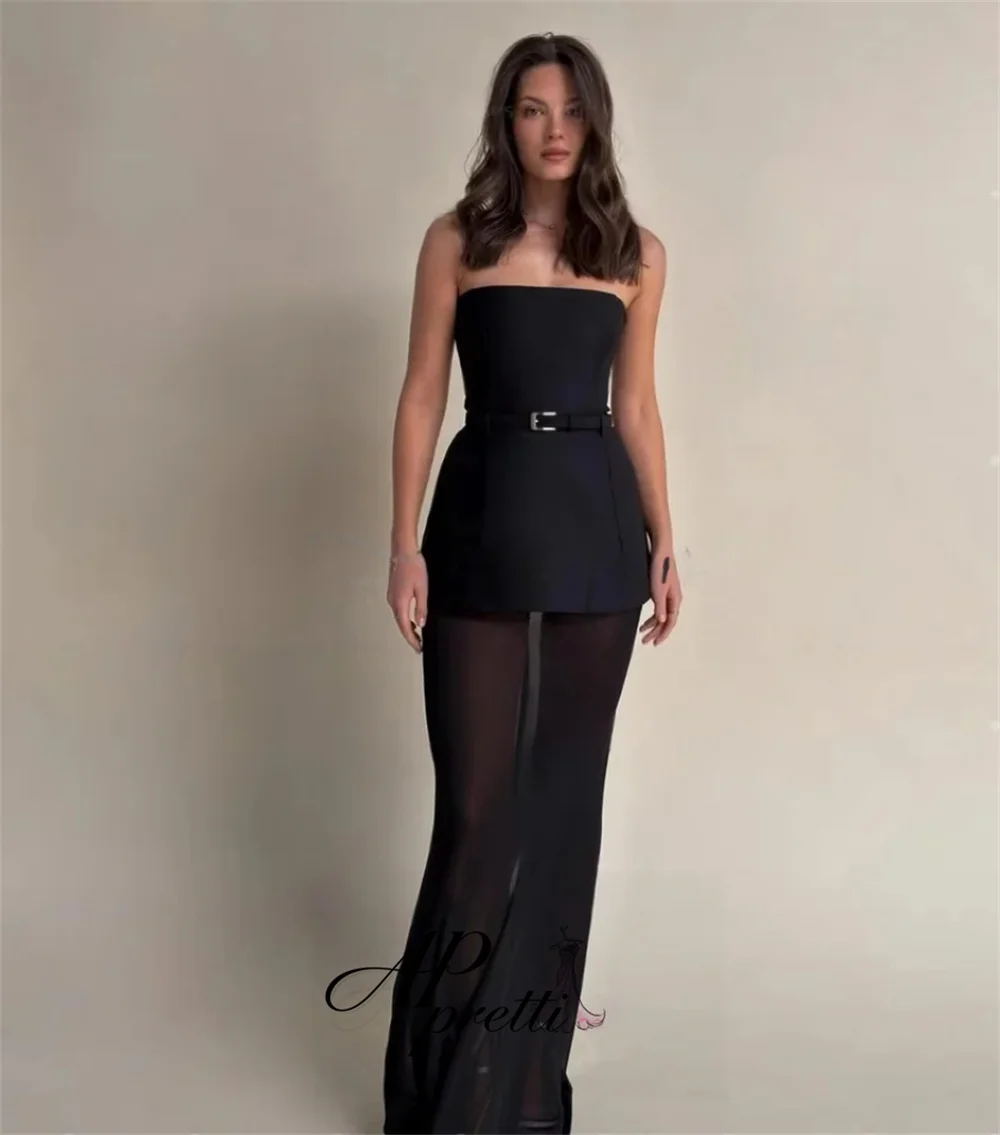 AP pretti Elegant Black And Ivory Round Neck Detachable Cape Evening Gown Dress Two Piece Mermaid Customized Party Dress
