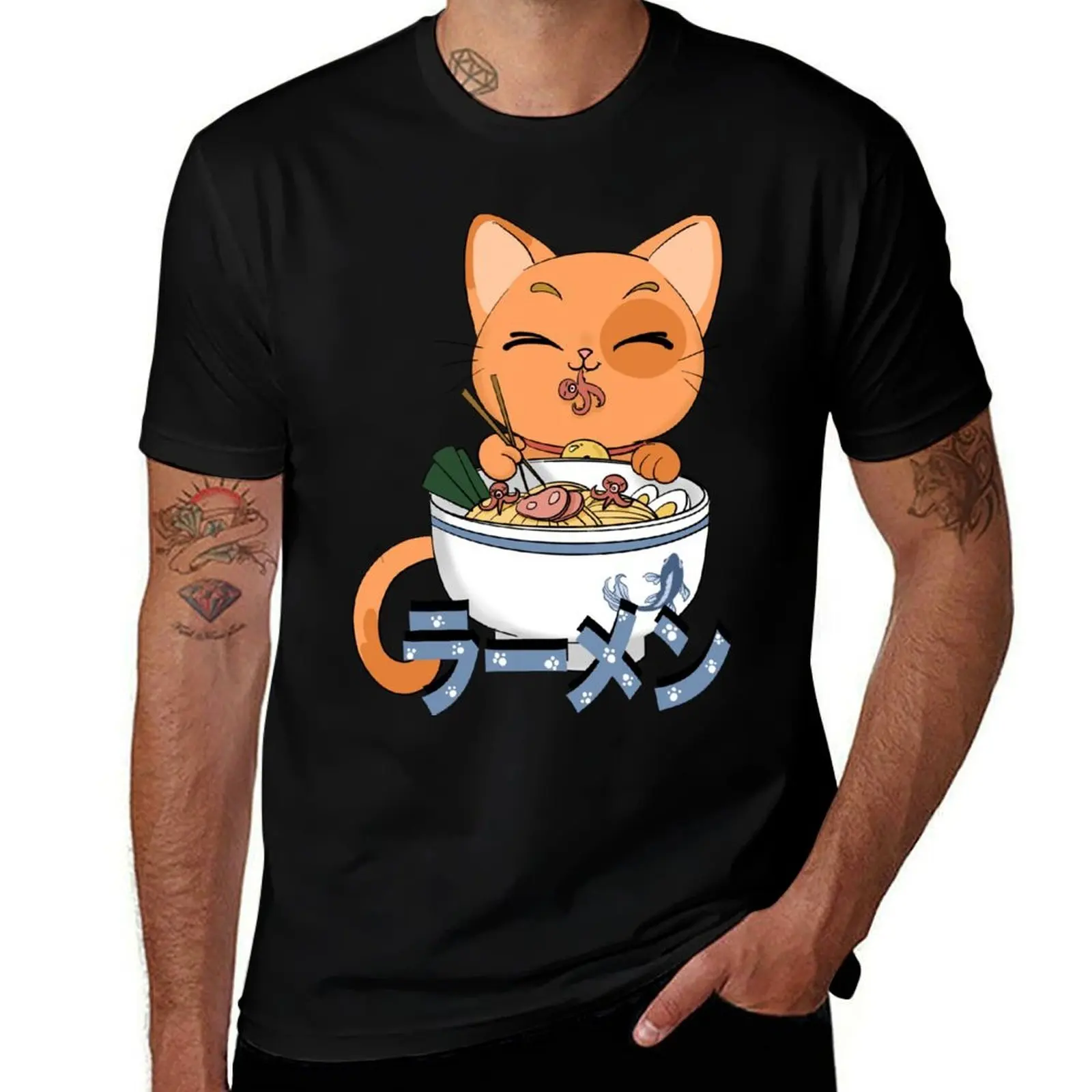 

Ramen cat T-Shirt tops summer shirt oversized t shirt vintage anime shirt shirts men