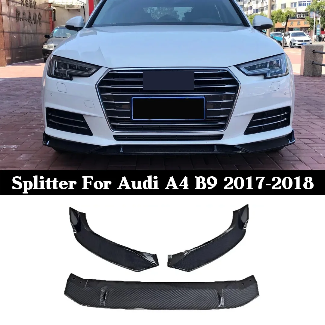 

For Audi A4 B9 2017-2018 Front Bumper Lip Spoiler, Gloss Black Splitter Chin Spoiler Air Dam Deflector Cover