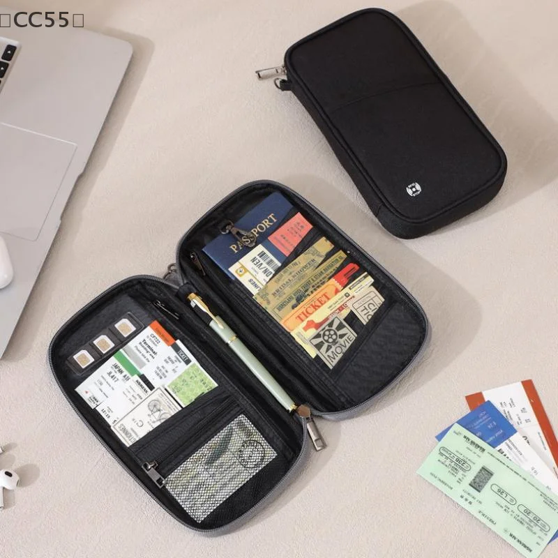 [-CC55」 محفظة جواز السفر بحجب RFID، محفظة أساسيات السفر، منظم مستندات السفر، حافظة بطاقات الائتمان، حقيبة حامل جواز السفر