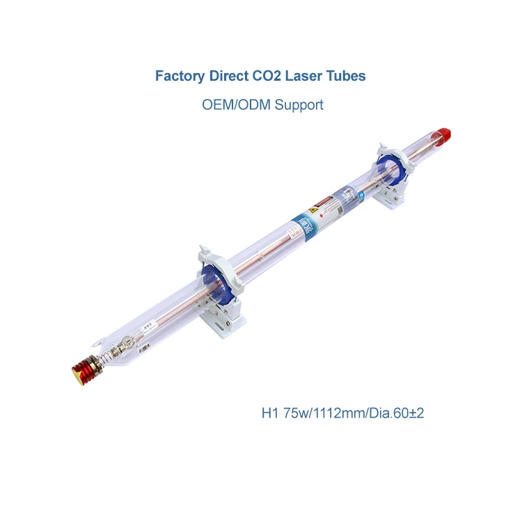 Premium H1 1112mm CO2 la ser Tube 75W 90W Diameter 80m for Industrial Cutting Machines, Water Cooled & High Power su pply