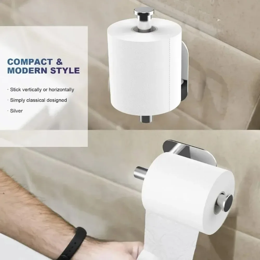 1pc Stainless Steel Toilet Roll Holder Self Adhesive for Bathroom Washroom Toilet Kitchen Waterproof Rust Resistant No Drilling