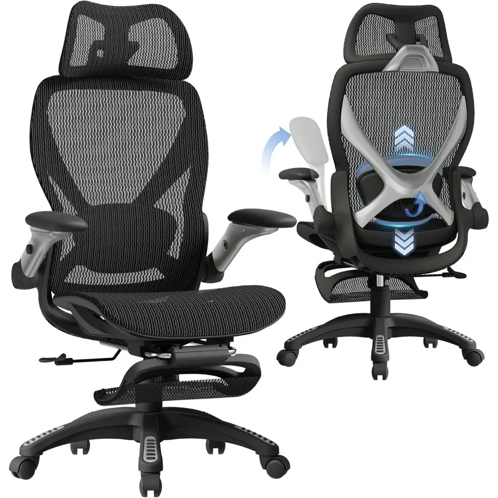

Ergonomic Mesh Office Chair with Footrest Big Tall Adjustable 3D Lumbar Support Gaming Executive Desk Chair