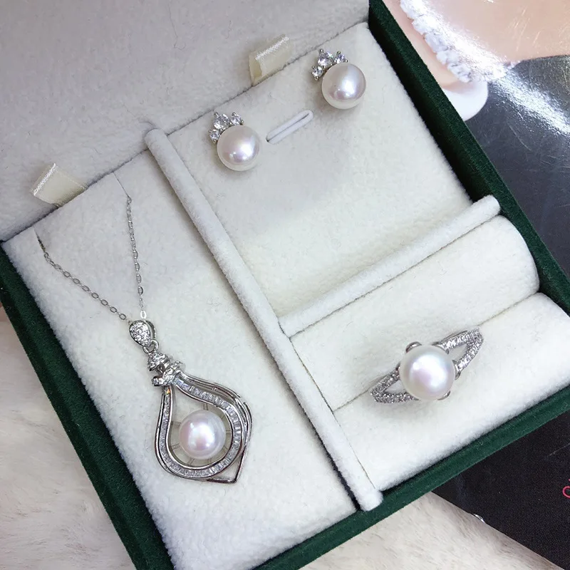 

Серебряное ожерелье с иглами, жемчужные серьги-подвески, кольцо, хлеб, инкрустированный бисером, модный комплект из трех предметов