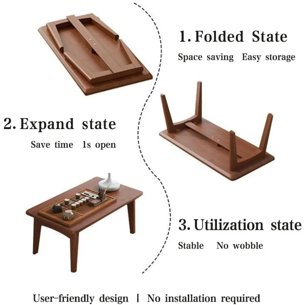 Klappbarer kleiner klappbarer Couchtisch aus Bambus, Nachttisch, Computertisch, keine Montage erforderlich, geeignet, Café-Tische