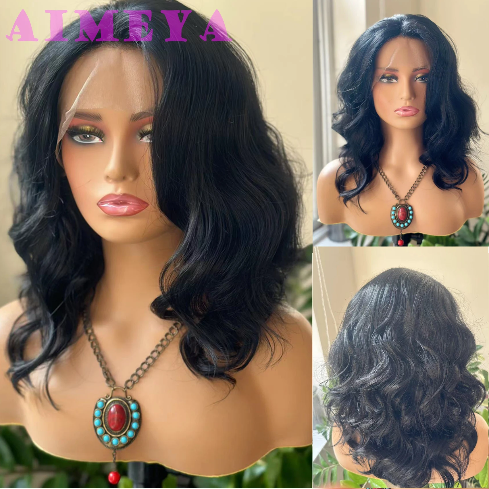 AIMEYA Black Bob Wig for Women Short Synthetic Lace Front Wig with Natural Hairline 13x4 Short BOB Wig Daily Use Synthetic Hair