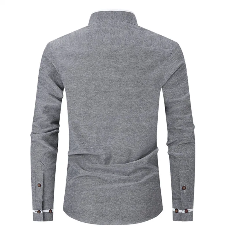 Nowa moda Patchwork Koszule z długim rękawem Mężczyźni Stójka Slim Fit Bluzki Wysokiej jakości Wiosna Jesień Męska Koszula Sukienka — zdjęcie 6