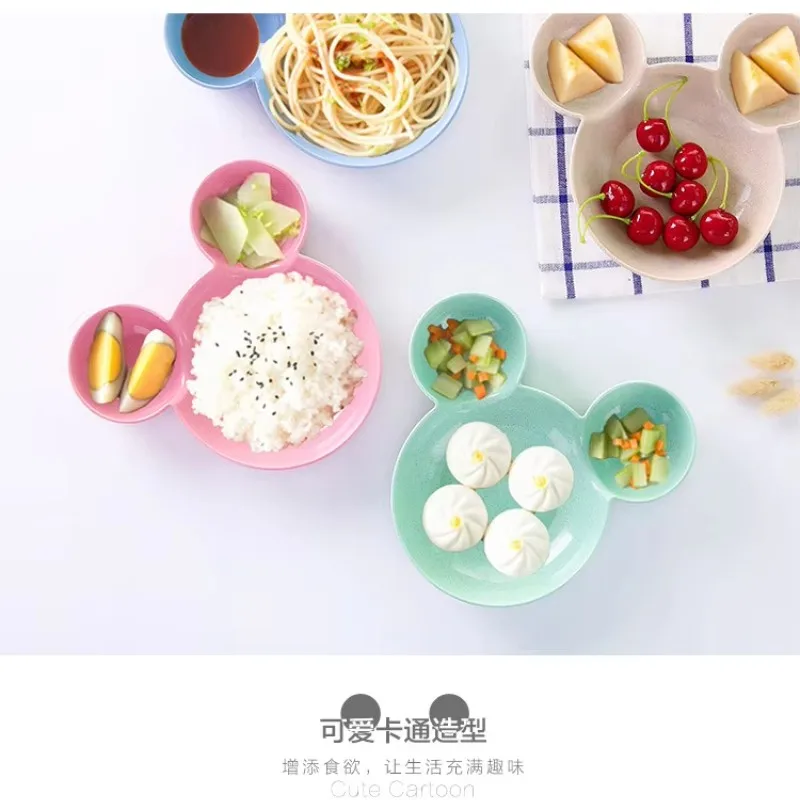 3Pcs/set Wheat Straw Baby Dishes Cartoon Tableware Set Kids Dinner Platos Baby Feeding Plate Training Bowknot Bowl Spoon Fork