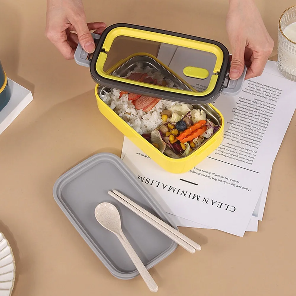 Portable 304 Stainless Steel Lunch Storage Container 2 Layer 1400ml Thermal Lunch Box 2 Compartments Food Container For Office