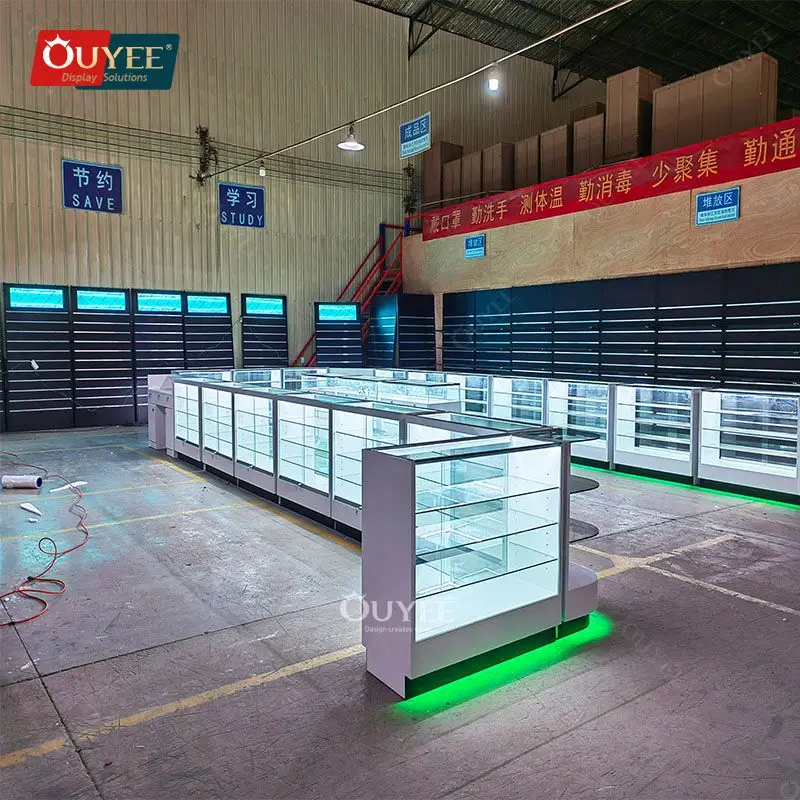 Customized-shelf smoke shop display retail store cabinet showcase glass optical dispensary furniture smoke shop ret