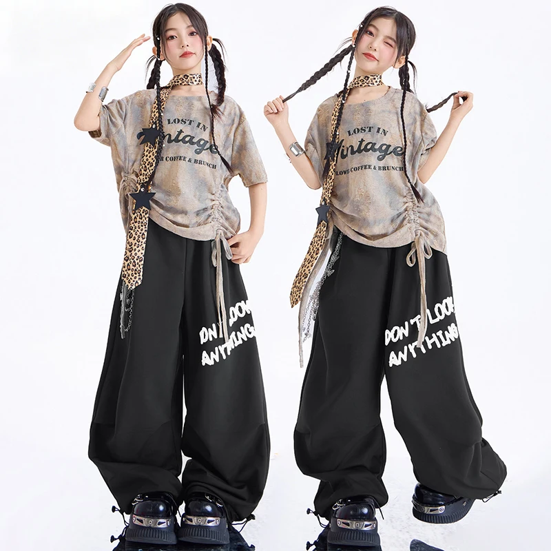

Hip Hop Dance Costume Girl Jazz Stage Outfit Children Street Dance Performance Clothing Black Loose Pants Cool Streetwear 3617