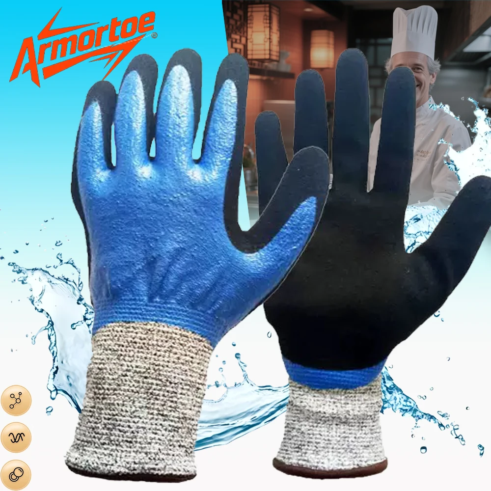 

ArmorToe Commercial Seafood Gloves-Cut Puncture Water Slip Proof Fish Gutter, Coastal Harvesting Fish Market #Armor8012