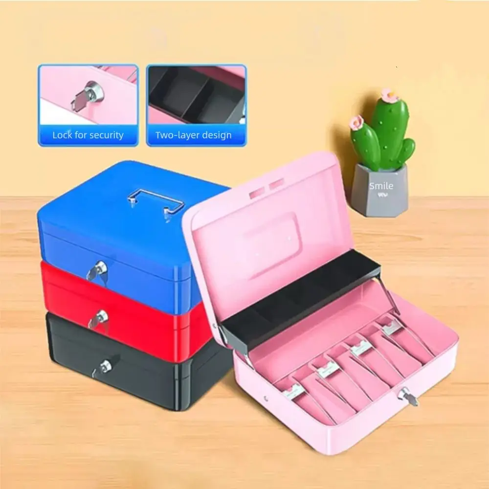 

Металлический копилка, запираемый банк для монет большой емкости, консольные прочные ручки, ящик для кассового аппарата для удобных магазинов наличных