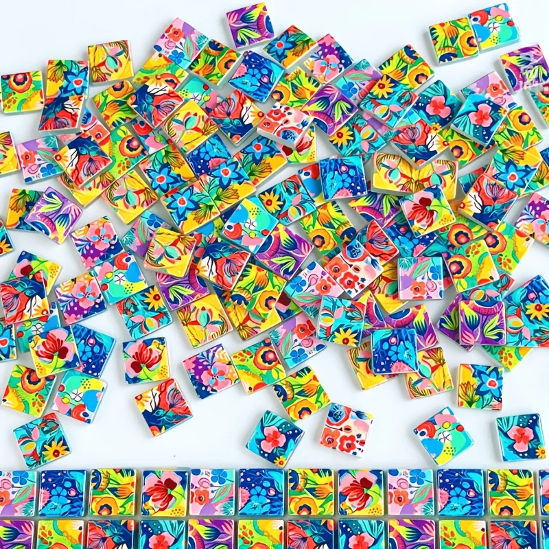 100/200g European-Style Vintage Mosaic Materials, 2.3* Colored Printed Glass Mosaic Tiles, Suitable for DIY Handmade Collages, Mosaic Puzzles, and Home Material Decoration