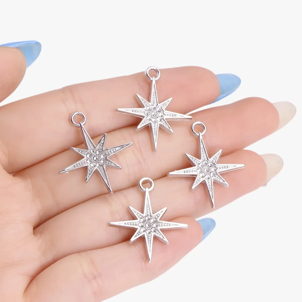 10 Stück silberfarbene glänzende Kristall-Stern-Anhänger für Ohrringe, Armbänder, Zubehör, Anhänger, Halsketten, DIY-Schmuckherstellung – Detail 5