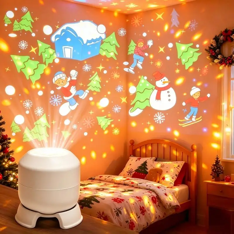 [Rotating Snowflake LED Projector Adjustable Brightness Colorful Projection for Xmas Party Winter Holiday Decor]