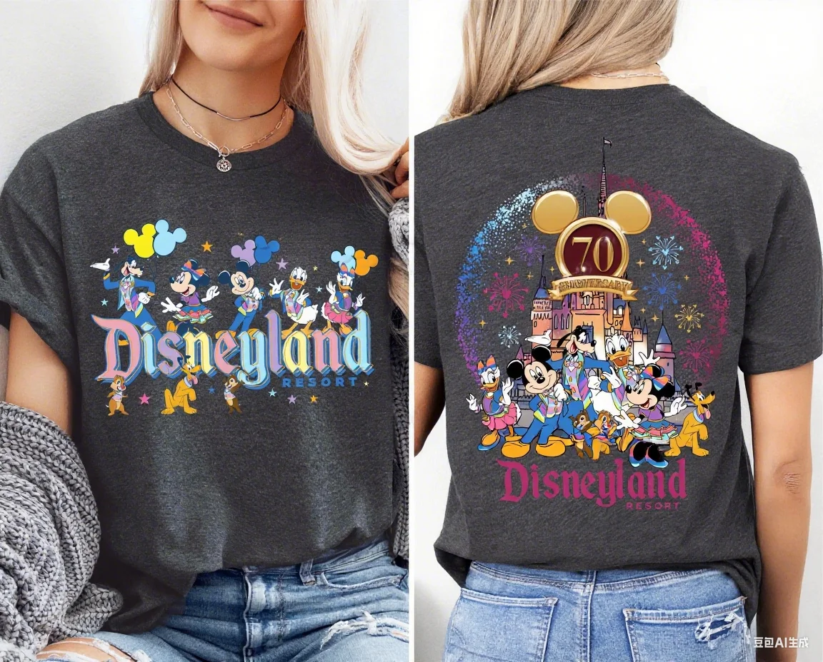 ديزني لاند الوالدين والطفل الذكرى السبعين السنوات السحرية تي شيرت ميكي والأصدقاء الذكرى المرأة الرجال قصيرة الأكمام