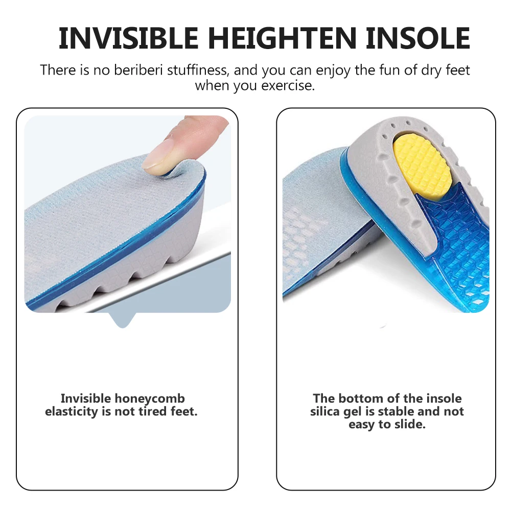 

Height Increasing Insoles Sweat Absorption Shoe Pads Blue Inserts Thickened Heel Breathable Anti Skid Women Men Boosters Liners