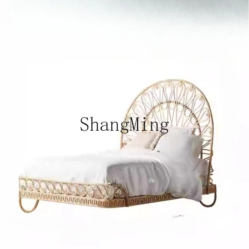 

FG Natural Rattan Furniture Double Bed Creative Rattan Bed and Breakfast