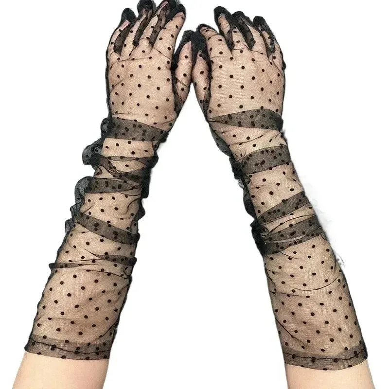 الخريف الصيف النساء قفازات بسط مثير الدانتيل قصيرة تول كامل فنجر القفازات لوتس ليف شيرز سيدة أنيقة القيادة قفازات #5