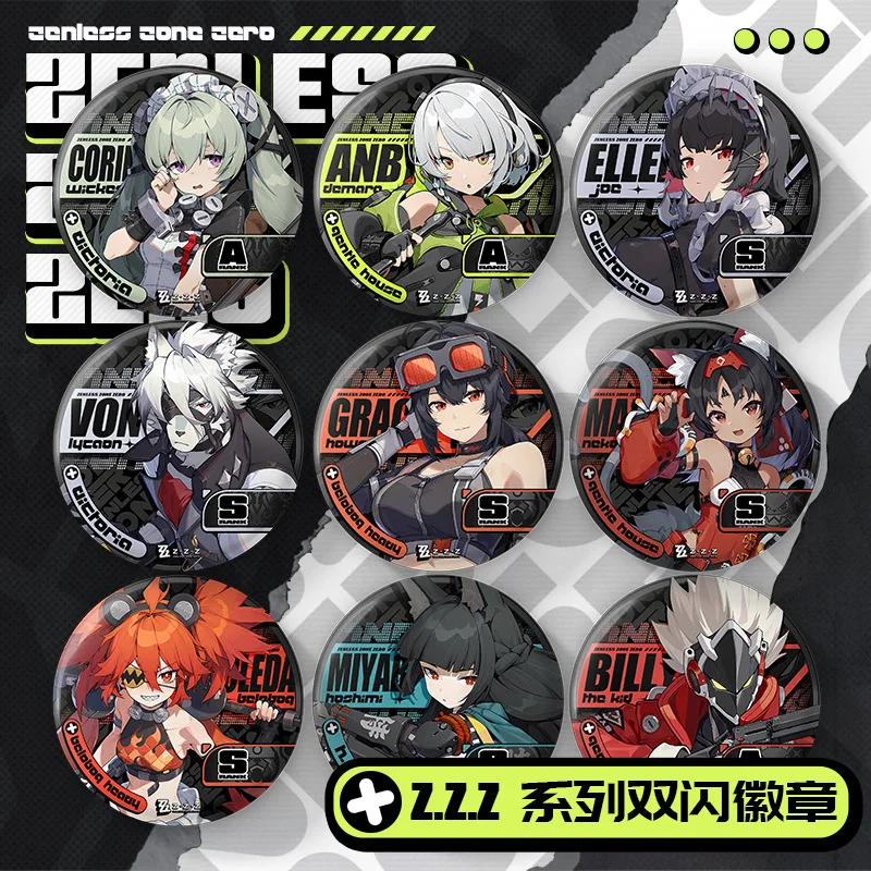 New Game Zenless Zone Zero peripheral 75mm double-sided shimmering badges goods Ellen Joe Von Lycaon Hoshimi miyabi