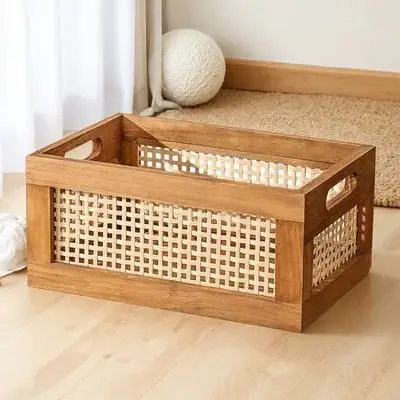 

Multifunctional Bamboo Woven Storage Basket Handmade Wooden Box For Home Decor Clothes Organizer Desktop Basket Storage