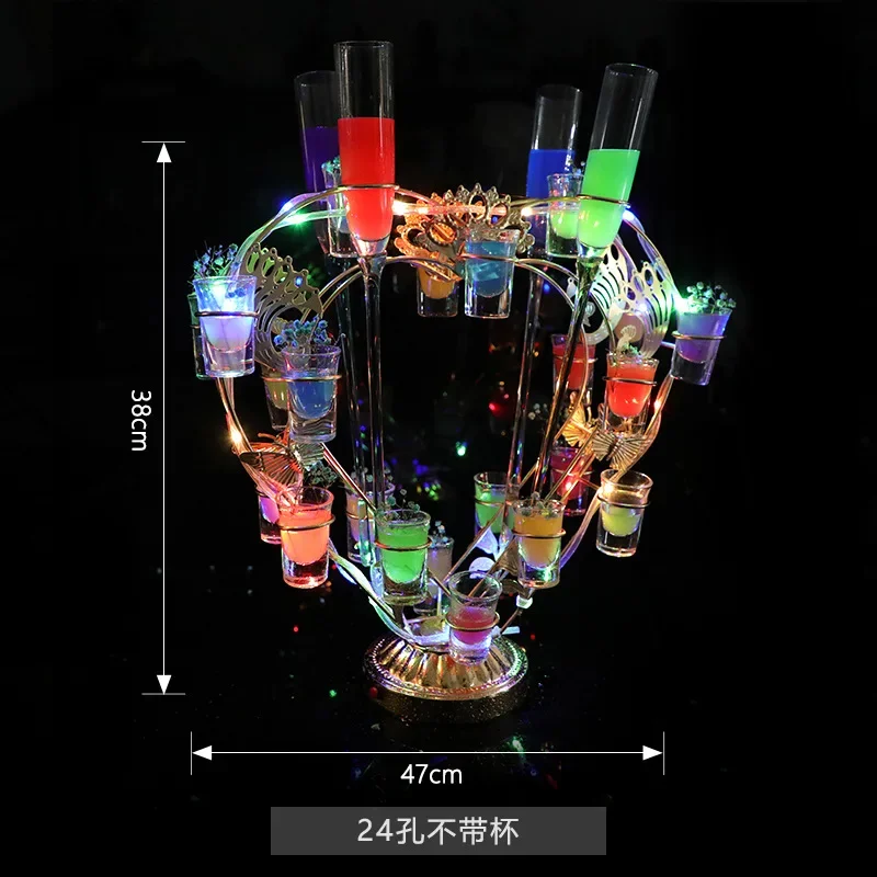 Cocktail Bullet Mug Bar KTV Party Bartender Heart Wrought Iron LED Rechargeable Luminous Cup Holder