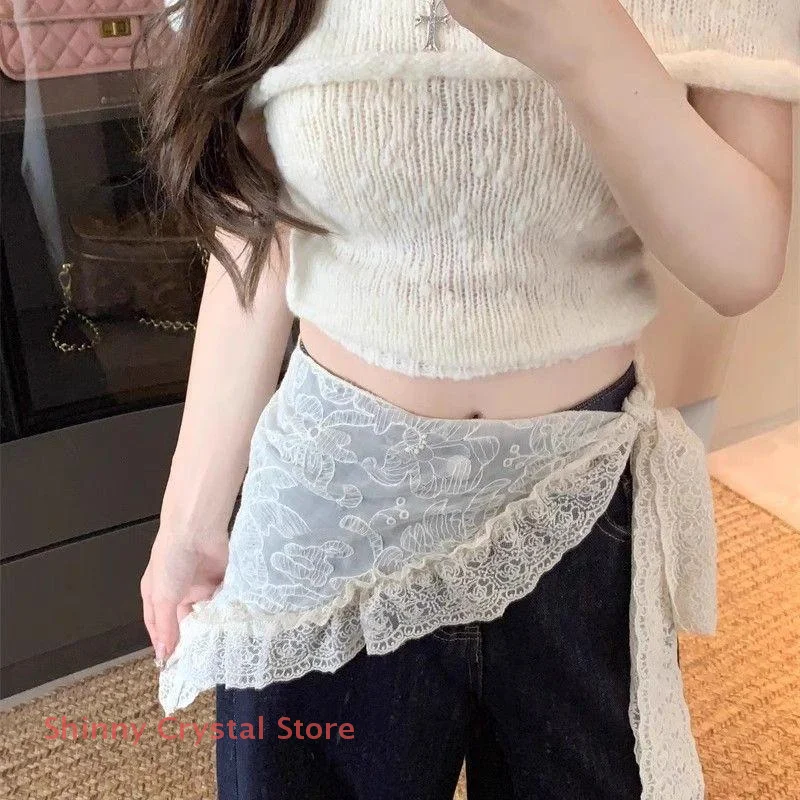 Sciarpa Bandana in pizzo estivo Fazzoletto da collo a triangolo stile coreano Cintura in vita Boho per accessori fotografici in campagna per ragazze