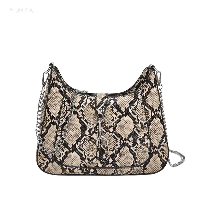 Women\'s Underarm Shoulder Bag Handheld Crossbody Bag 2024 New Snake Skin Pattern Urban Exquisite Fashion Personalized Chain