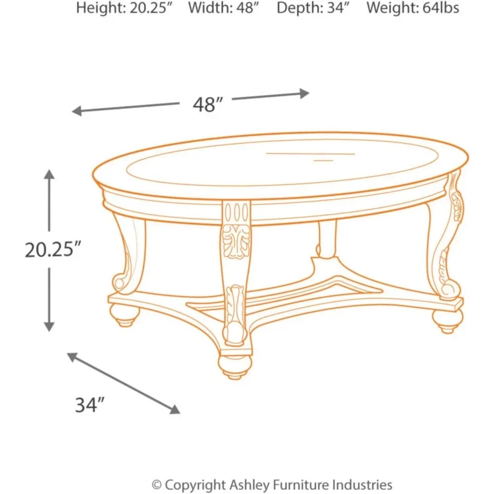 Tavolino ovale vintage con piano in vetro smussato e gambe arrotolabili, 34 L x 48 L x 20,25 A pollici, marrone scuro