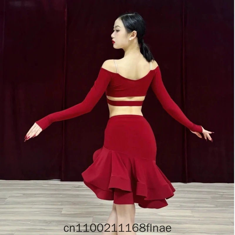 New Latin Dance Half Skirt Premium Edition Latin Dance Practice Dress for Women Stage Performance with Underpants