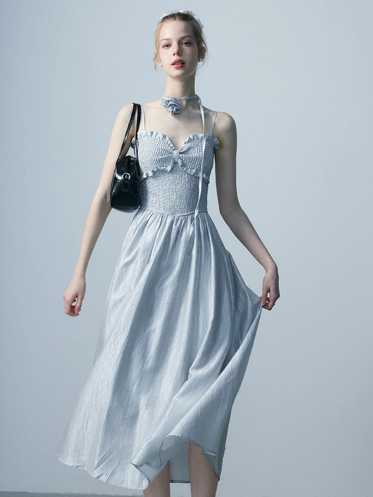 Vestido e con lazo de mariposa en la cintura, falda larga de línea A para mujer, faja floral, primavera 2024, fibra de...