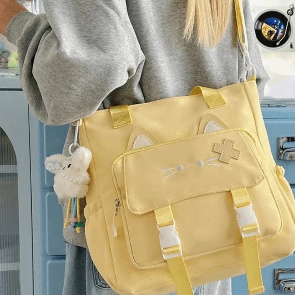 

Preppy Style Cartoon Kitten Crossbody Bag Dustproof Lightweight Cat Shoulder Bag Polyester Large Capacity Nylon Backpack School