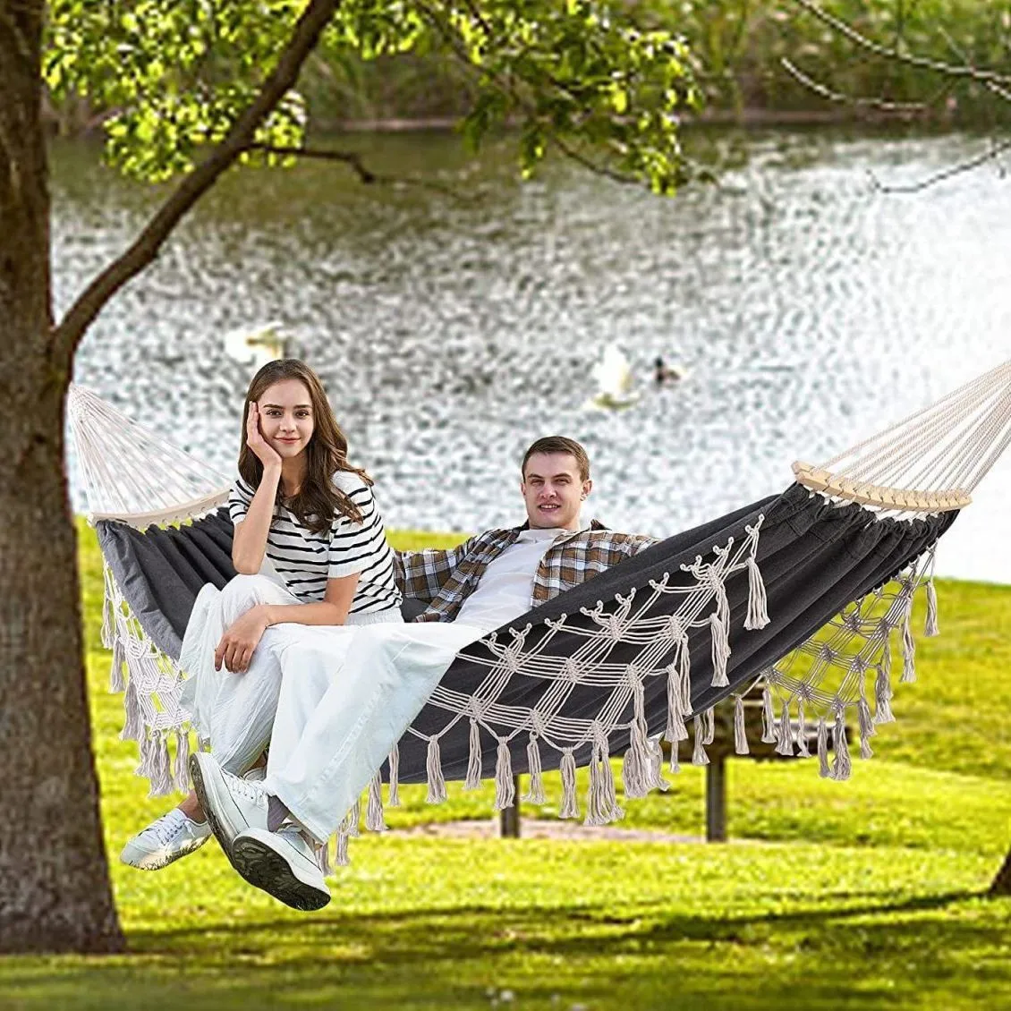 

Outdoor Camping Hammock Anti Rollover Swing Soft-Spun Cotton Rope Weaving Chair Indoor Outdoor Garden Yard Theme Decoration