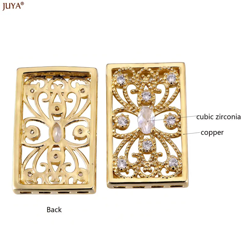 Luxury Jewellery Findings Components Square Shape Flower Patten Spacer Charm Connectors For DIY Beaded Bracelet Necklace Parts