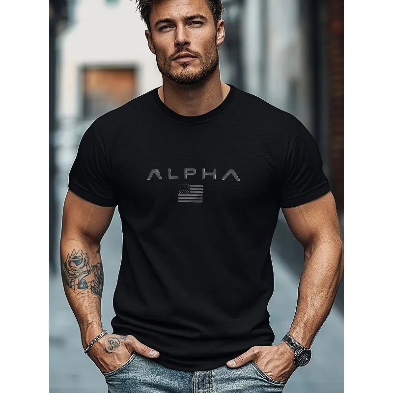 Fitness-Sport-T-Shirt für Herren, Lässiger O-Ausschnitt, Locker Geschnittenes Kurzarm-Oberteil, Modisches Gym-Sommer-Shirt, Schnelltrocknend, Lauf-T-Shirt mit Lockerer Passform