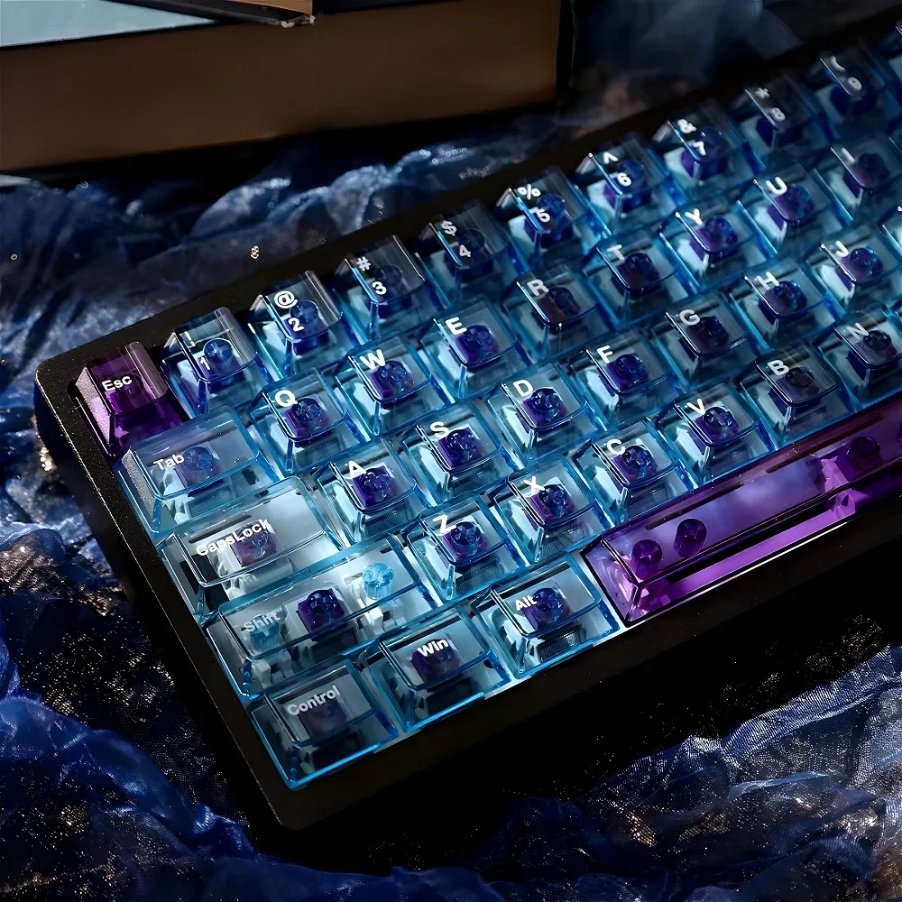 Crystal blue purple transparent keycaps Cherry original highlyPC material pad printing suitable for wooting mechanical keyboards